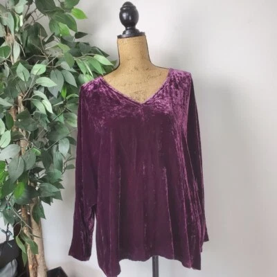 Blusa Eileen Fisher Sweet Plum manga dolman seda veludo gola V tamanho 2X plus size - Imagem 1 de 4