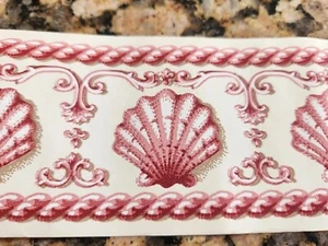 Wallpaper Border Dark Pink + White Shell Rope Chair Rail Mini 3" Wall 556939 - Picture 1 of 2
