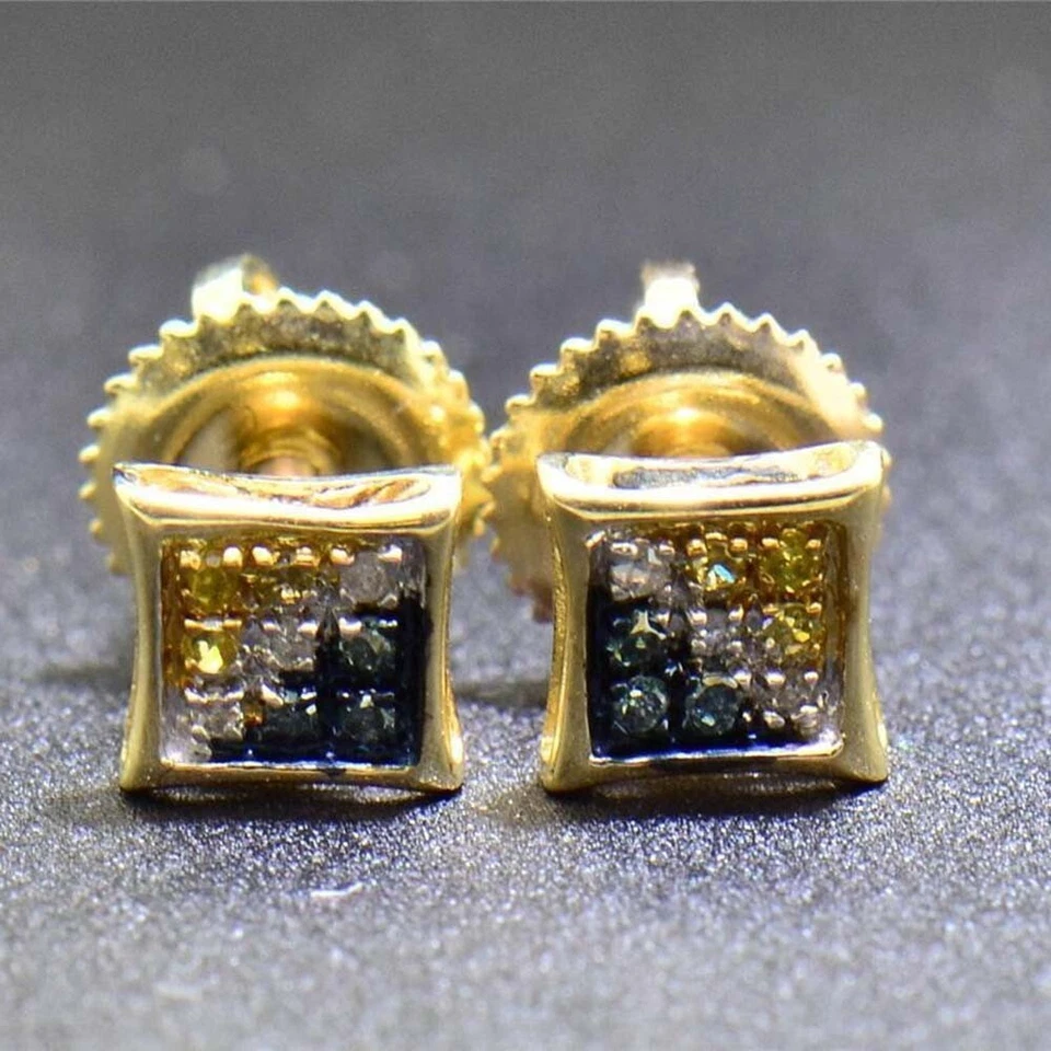 Aretes enchapados en oro amarillo de 14 quilates con diamantes amarillos y azules de 0,12 quilates en forma de cometa Foto 1 de 4
