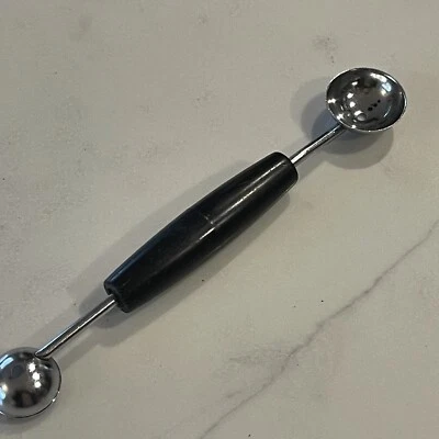 Bailarina de melón EKCO EE. UU. mango negro doble cabeza 3/4" 1 1/4" cucharada de bola vintage Foto 1 de 4