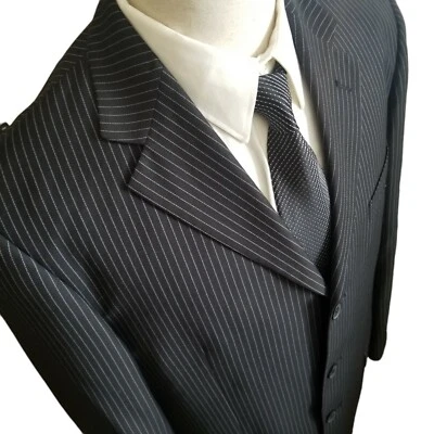 Traje de vestir chaqueta Vittorio ST. Angelo negro a rayas talla 42L para hombre Foto 1 de 4