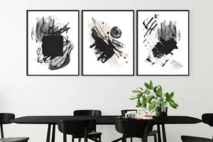 Abstract wall prints, black and blush abstract prints, abstract wall decor - Picture 1 of 12