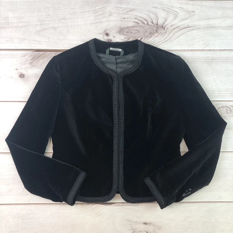 Chaqueta Blazer Corta Militar Elástica Militar Terciopelo Negro 8 De Colección Laura Ashley Para Mujer Foto 1 de 4