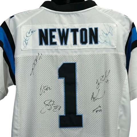 Cam Newton Carolina Panthers Jersey T Shirt Autographed NFL Nike 40 Medium Cover