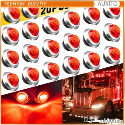 20X Lamp 3/4" LED Side Marker Lights Truck Trailer Round Red Bullet Clearance - Image 1 of 4