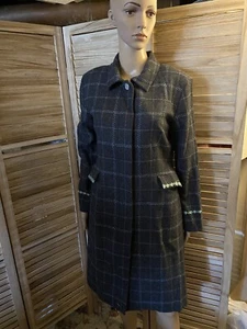 Abrigo de tweed de lana granate Hill para mujer talla 4 gris a cuadros hasta la rodilla claro - Imagen 1 de 6