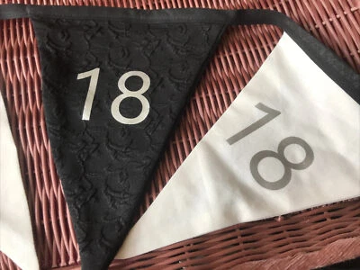 Handmade Double Sided Bunting 12 Flags Approx 3m - Black And White Birthday 18th - Image 1 of 2