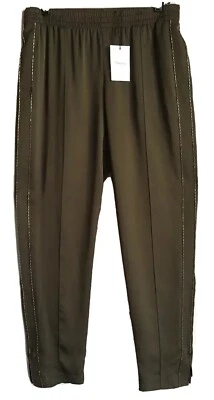 Pantalones holgados Theory verde militar con cuentas cremallera al tobillo seda satinado talla 10 nuevos con etiquetas $365 Foto 1 de 4