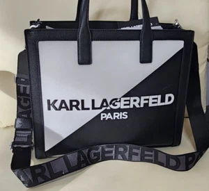 KARL LAGERFELD Nouveau Tasche Handtasche Umhängetasche schwarz/weiß verstellbar. Riemen Neu mit Etikett 230 $ - Bild 1 von 9