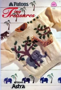 Knitting PATTERNS Childrens Sweaters Pocket TOYS Bear Cat Elephant Sheep Boat - Picture 1 of 6