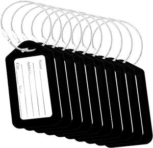 10X Black Luggage Tags for Suitcases Travel Bag Tag Suitcase Baggage Name Label - Picture 1 of 1