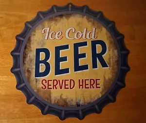 BIRRA GHIACCIATA SERVITA QUI tappo bottiglia insegna metallo bar pub ristorante arredo casa - Foto 1 di 5