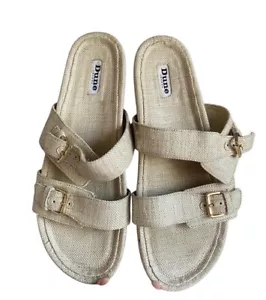 Dune London Loren Sandalen Stoff naturfarben Gr. UK 7 Schnallenriemen Flats - Bild 1 von 9