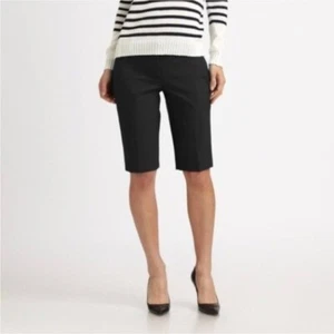 Theory Shorts Womens 2 Flat Front Linen Blend Bermuda Shorts Black - Picture 1 of 13