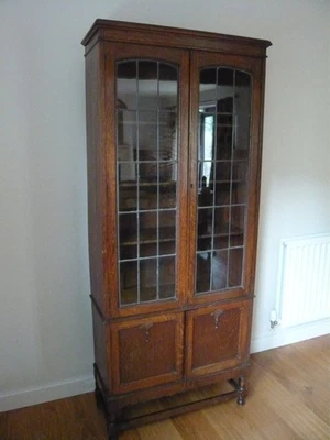 ANTIQUE OAK GLAZED BOOKCASE/DISPLAY CABINET - Image 1 of 4