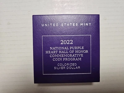 2022 US Mint National Purple Heart Colorized Silver Dollar Proof W/OGP and COA - Image 1 of 4