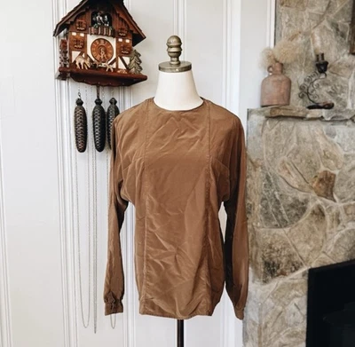Camisa Vintage Seda Marrón Manga Dolman Minimalista Neutra Talla 8 Foto 1 de 4