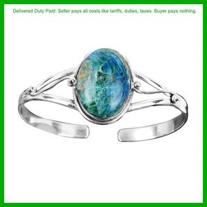 Thanks Giving Day Sale Boulder Chrysocolla Gemstone Bangle Bracelet 925 Silver - Picture 1 of 7