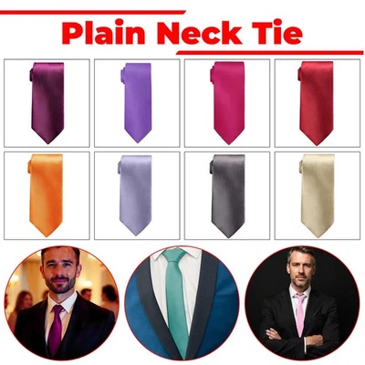 Men's Tie Plain Ties Satin Solid Color Slim Skinny Smart Party Wedding Thin Neck - Image 1 of 4