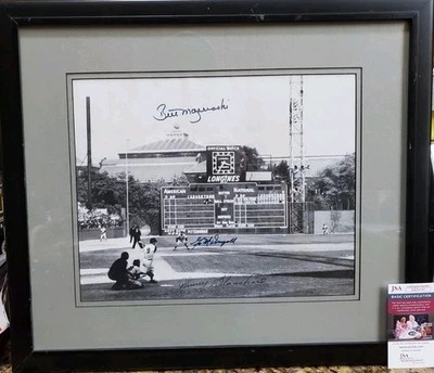 Framed Autographed Bill Mazeroski Gil McDougald Johnny Blanchard 12x17 Photo JSA - Image 1 of 4