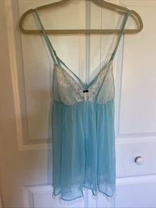 Victoria's Secret Babydoll Negligee blau grün transparente Spitze kokett feminin Gr. M - Bild 1 von 10