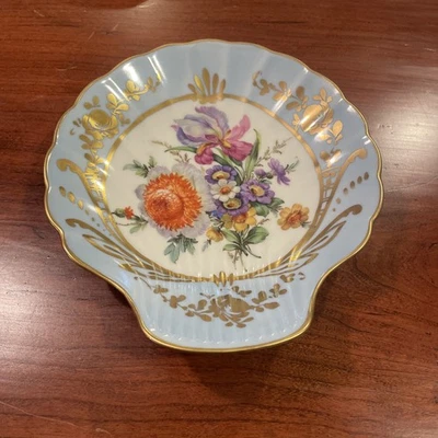 Prato de doces Limoges França azul floral compota 6,5” x 7” - Imagem 1 de 4