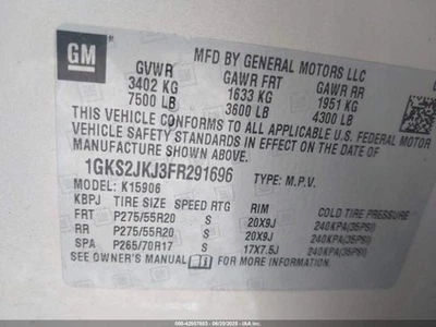 Used Right Door Mirror fits: 2015 Gmc Yukon xl 1500 power w/turn signal opt DL3 - Image 1 of 4
