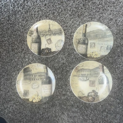 4 Mini Platos Certificados Internacionales 5 1/8" Motivo Vino Aperitivo Pan Vero Foto 1 de 4