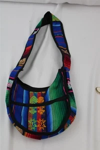 7"CHILD'S SMALL BRIGHT STRIPED ETHNIC WOVEN SADLE BAG~MEXICO~PERU~AZTEC~2 POCKET - Picture 1 of 5