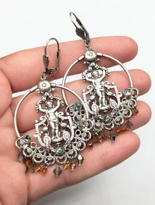 Pendientes colgantes Kirks Folly cristal estrás tono plata querubín ángel cuentas Foto 1 de 4