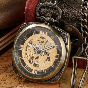 Men's Transparent Hand-winding Mechanical Skeleton Roman Numberals Pocket Watch - Picture 1 of 9