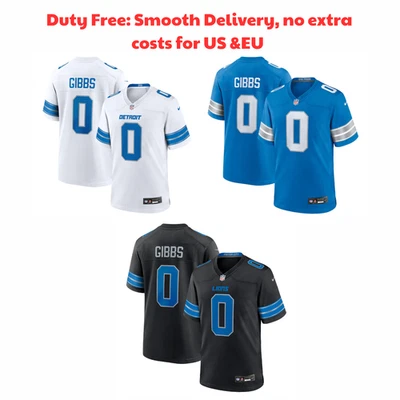 MEN All Stitched Lions Gibbs #0 Jersey White/Blue/Black
