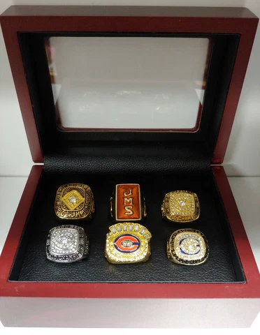 Chicago Bears - Championship Super Bowl 6 Ring Set With Wooden Box. Payton Perry Cover