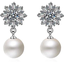 Shining Diva Fashion Latest Crystal Pearl Silver Plated Earrings, free shipping - Picture 1 of 3