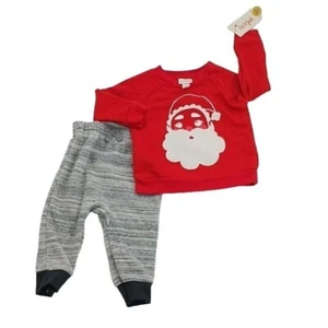 Cat & Jack Christmas Outfit Santa Sweatshirt Pants Baby Boy Size 6-9 Months - Picture 1 of 7