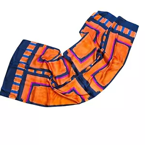 Ann Taylor Orange 100% Silk Blue Ombre Geometric Rectangular Scarf NWT - Picture 1 of 8