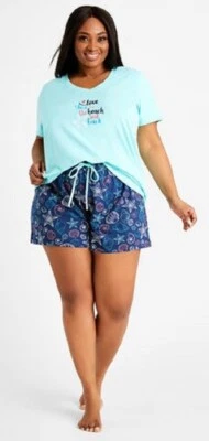 NWT RENE ROFE "LOVE YOU TO THE BEACH & BACK" 2 PC TOP & SHORTS PAJAMA SET 3X 3XL - Image 1 of 3