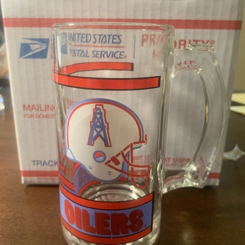 MINT HOUSTON OILERS NFL VTG Heavy Glass  Beer Mug Star Bottom 5.75" Thumbprint Cover