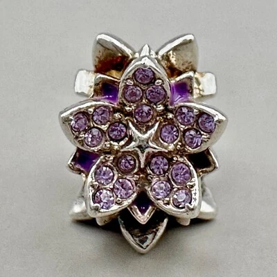 Purple Swarovski Crystals Floral Charm Bead Bracelet Chamilia Sterling Silver - Image 1 of 4