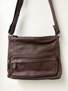 Vera Pelle Genuine Leather Crossbody Bag Purse Brown - Picture 1 of 19