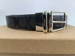 F65242 COACH WOMEN'S REVERSIBLE BLACK/GRAY LEATHER BELT BOX SET $198 - Picture 1 of 5