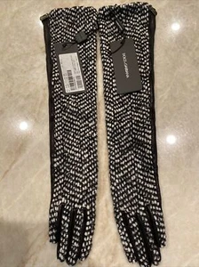 Dolce&Gabbana long black&white Wool Gloves Leather SZ 6.5 silk lining,zipper NWT - Picture 1 of 9
