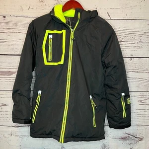 Phibee Boys Black Green Water Wind Proof Hooded Full Zip Ski Jacket Size 158/164 - Picture 1 of 10