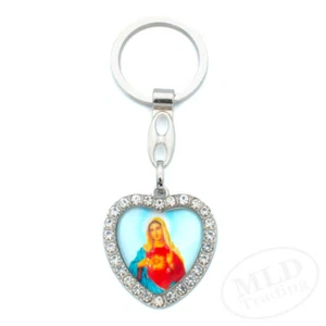 Schlüsselanhänger Jungfrau Maria Herz Herz - Anhänger in Herzform mit eingelegten Strasssteinen - Bild 1 von 4