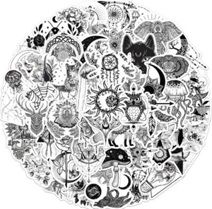 50 schwarz-weiße Gothic Aufkleber für Laptop Trinkflasche Handyhülle Notebook - Bild 1 von 5