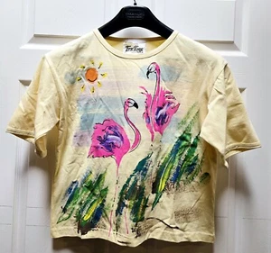 Vintage Lisa and Me Tee Time USA Hand Painted Pink Flamingo Shirt - Wearable Art - Picture 1 of 7