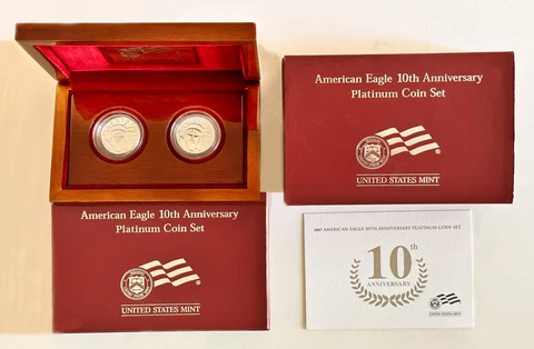 2007 $50 Platinum Amer. Eagle 10th Ann. 2-Coin Set Proof & Reverse Proof + GOP Cover