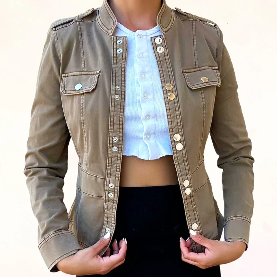 Chaqueta Caqui Militar Doble Frontal A Presión Mercado Negro Casa Blanca De Colección Talla 18 Foto 1 de 4