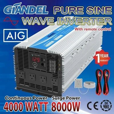 Pure Sine Power Inverter 4000W 8000W 12 V to 110 V-120 V 100% Full Power Output - Image 1 of 4