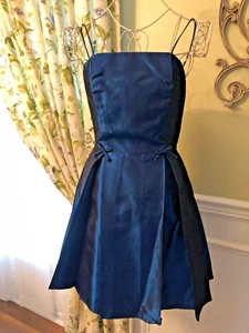 Abito da cocktail vintage anni '80 corto blu taffeta piccolo nuovo senza etichette Antonio Enne WOW - Foto 1 di 2